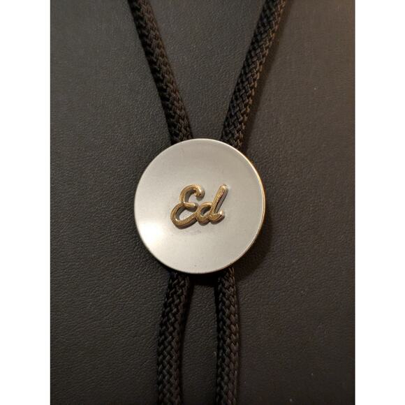 Swank Personalized 'Ed' Two Toned Metal Bolo Tie - Picture 5 of 6